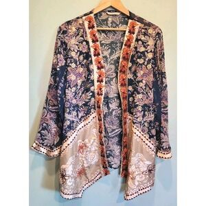 Soft Surroundings Moonlight Garden Sheer Embroidered Artsy Open Kimono Topper L